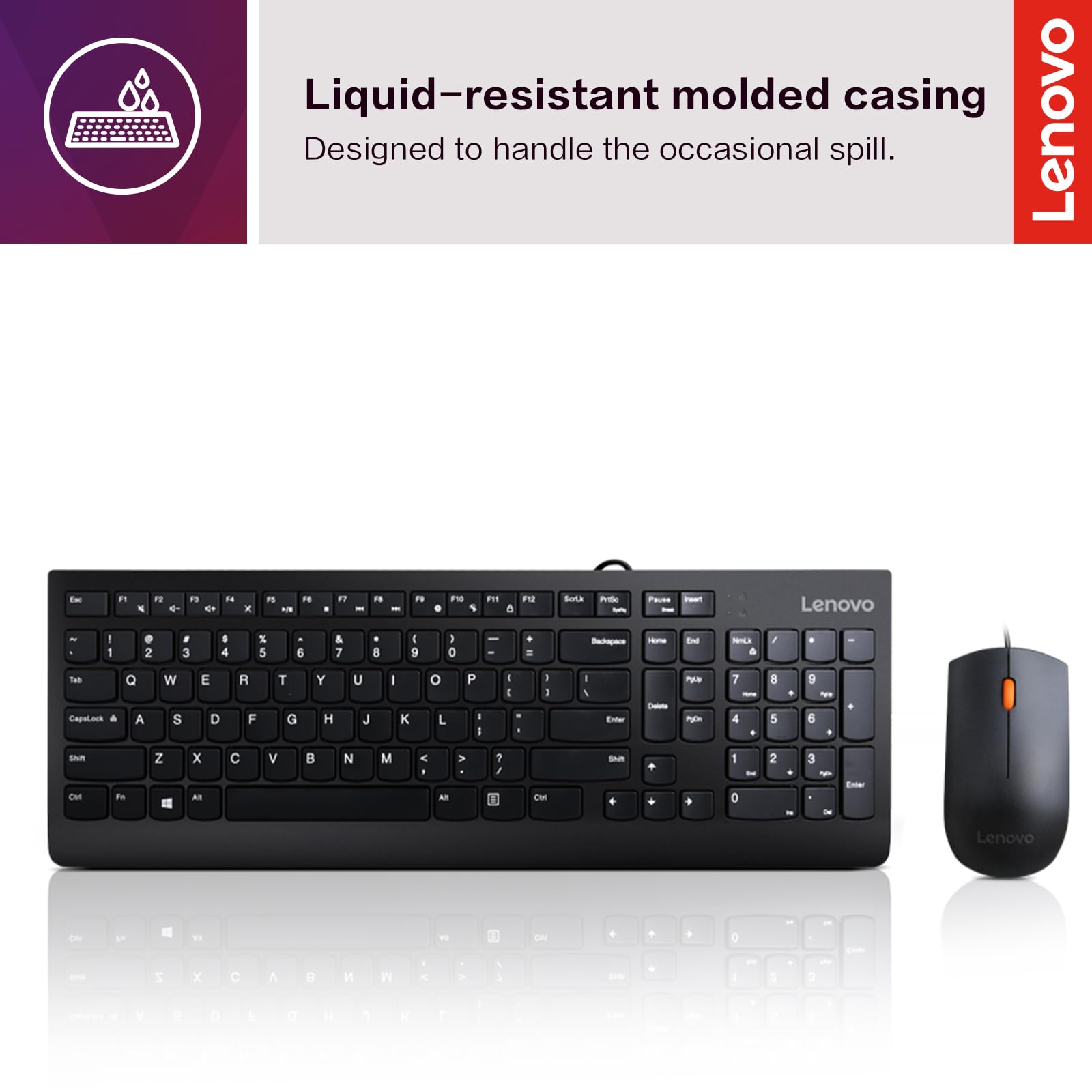 Lenovo 300 USB Combo, Full-Size Wired Keyboard & Mouse, Ergonomic, Optical Mouse, GX30M39606, Black for $12.13 on Amazon