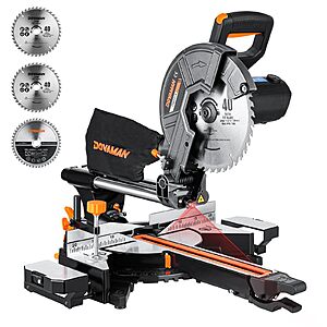 DOVAMAN 10-Inch Sliding Miter Saw, Multi-Material Cutting, Ambidextrous Operation, 5000/3200RPM Speed, Laser Guide, 0-45° Bevel Cutting, 9 Positive Stops $156.68 Amazon