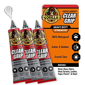 3pk 3oz Gorilla Clear Grip Waterproof Contact Adhesive $9 