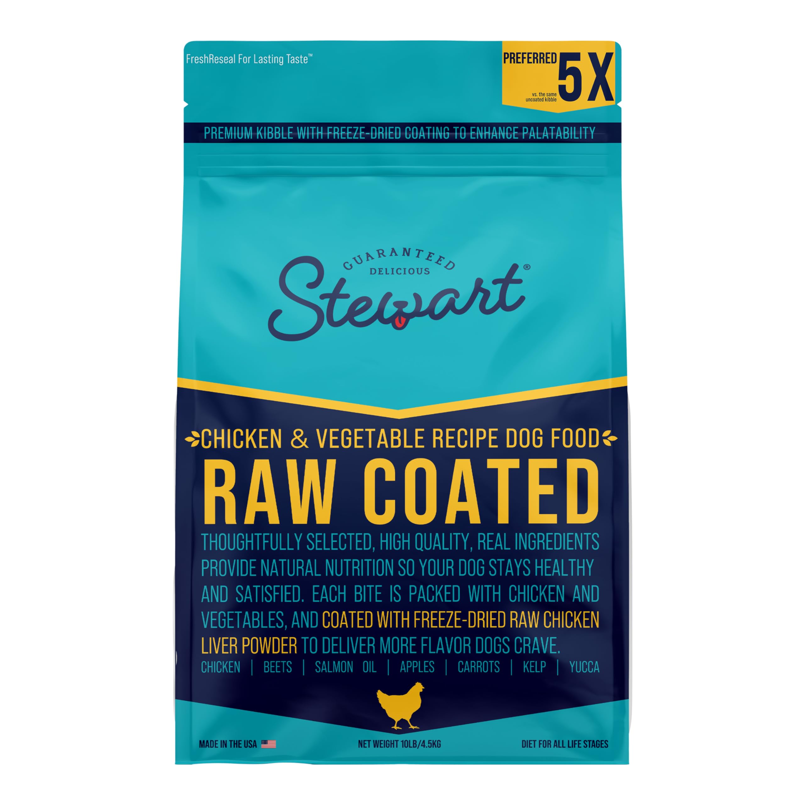 Stewart Dog Food, Raw Coated Chicken & Vegetable Recipe, 10 lb. Bag