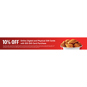 KFC Gift Cards, 10% Off with $35 Min