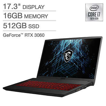 MSI GF75 Thin Gaming Laptop - 10th Gen Intel Core i7-10750H - GeForce RTX 3060 - 144Hz 1080p $1299.99