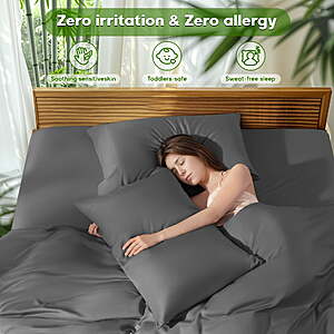 Sonoro Kate Breathable Bamboo Bed Sheet Set - Deep Pockets - 4 Piece, Queen, Dark Gray