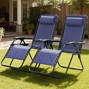 Lacoo 2 Zero Gravity Chair Patio Outdoor Foldable Lawn Lounge Chair Reclining Chair with Adjustable Pillow for Graden, Patio,Beach , Blue $56.99