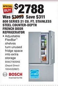 Home Depot Black Friday Bosch 800 Series 21 Cu Ft Stainless Steel