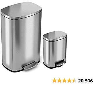 ITouchless SoftStep Combo Pack 13.2 Gal & 1.32 Gal Step Trash Can with Odor Filter & Inner Bucket, Stainless Steel Step Pedal Garbage Bin for Office and Kitchen $111
