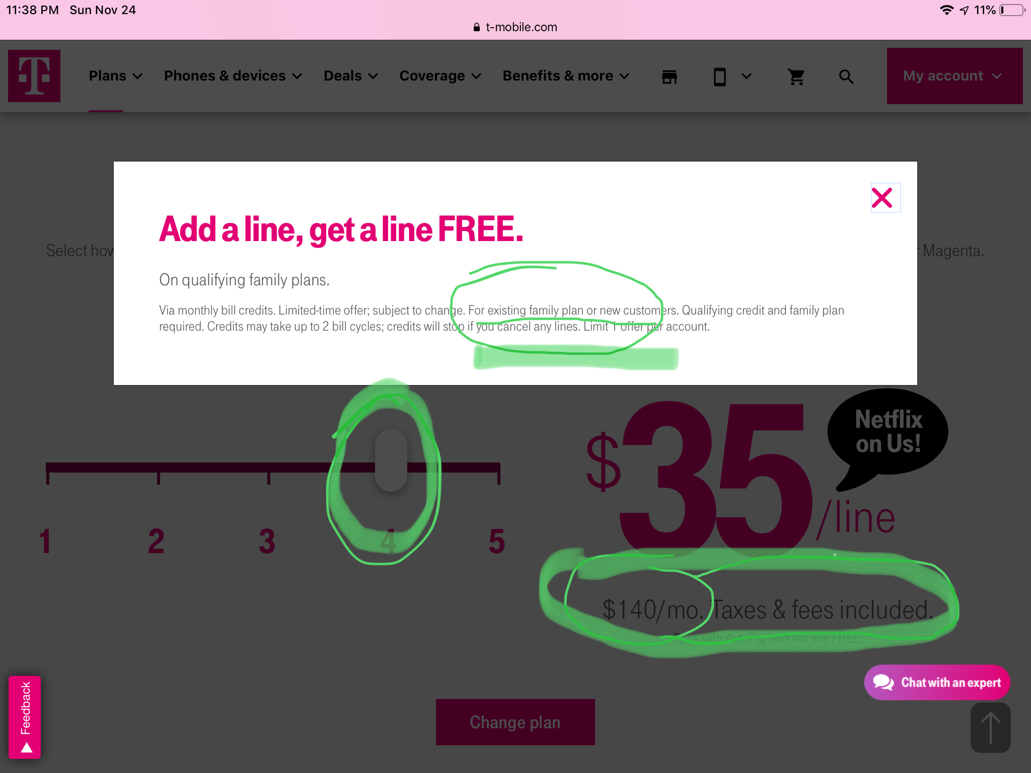 T-Mobile add a line and get a line free on family plan Magenta Plan.