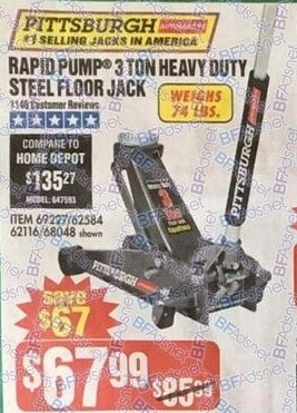 Harbor Freight Black Friday Rapid Pump 3 Ton Heavy Duty Steel Floor Jack For 67 99 Slickdeals Net