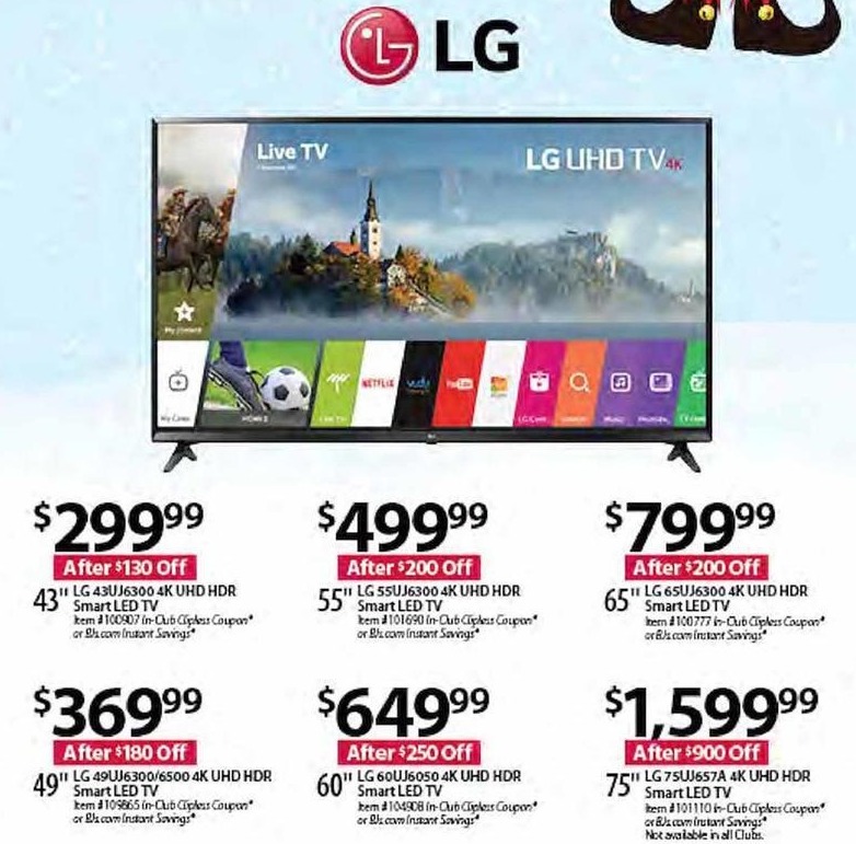 BJs Wholesale Black Friday: LG 75UJ657A 75&quot; 4K UHD HDR Smart LED TV for $1,599.99 - 0