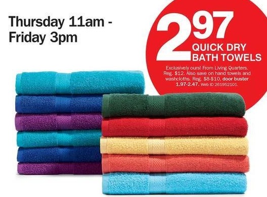Bon-Ton Black Friday: Living Quarters Quick Dry Bath Towels for $2.97 ...
