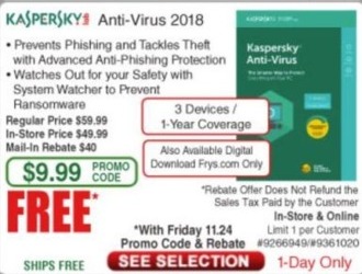 Frys Black Friday Kaspersky Anti Virus 2018 3 Devices 1yr For Free