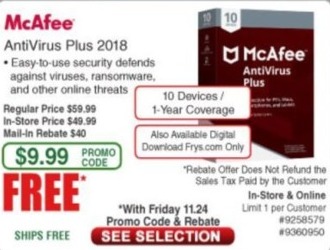 Frys Black Friday Mcafee Antivirus Plus 2018 10 Devices 1yr For Free After