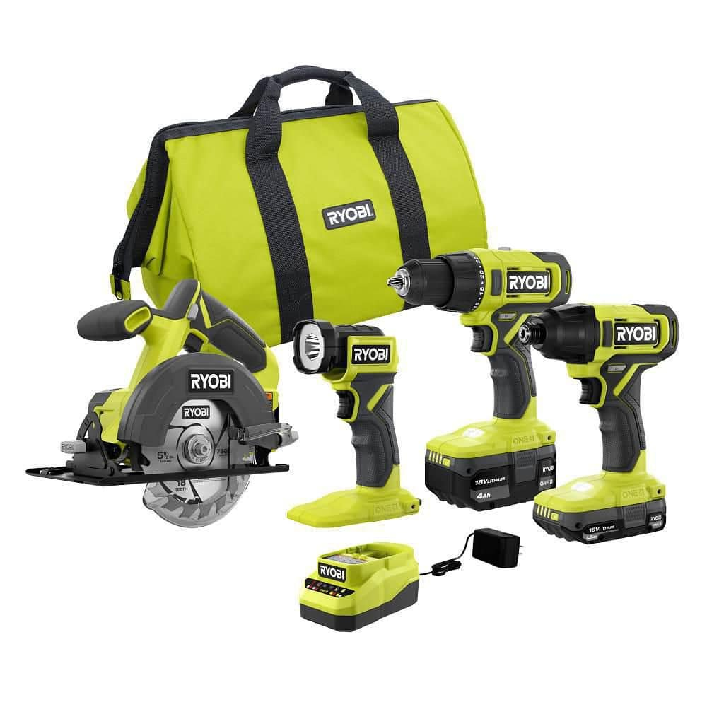 RYOBI ONE+ 18V Cordless 4-Tool Combo Kit with 1.5 Ah Battery, 4.0 Ah Battery - YMMV $84.84 - WITH HACK, B&M ONLY