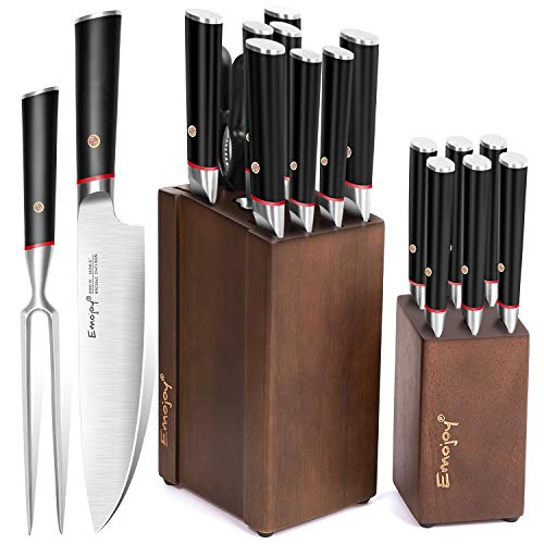 Amazon:Kitchen Knife Set with Craving Fork and Detachable Wooden Block, 16-Piece German Stainless Steel Kitchen Knives Sharpener only $45.99+F/S