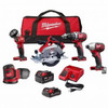 Milwaukee 2696-25 M18 5-Piece Cordless Tool Combo Kit with 2- Batteries, Charger, Contractor Bag + Free Shipping $274