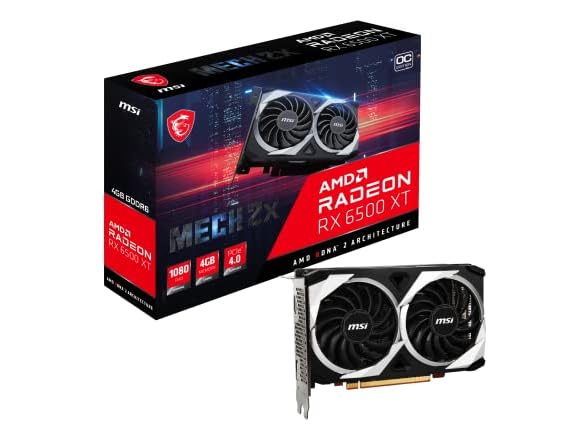 Factory Reconditioned MSI Gaming AMD Radeon RX 6500 XT 64-bit 4GB GDDR6 DP/HDMI PCIe 4 Twin Fans FreeSync DirectX 12 VR Ready OC Graphics Card (RX 6500 XT MECH 2X 4G OC) $109.99