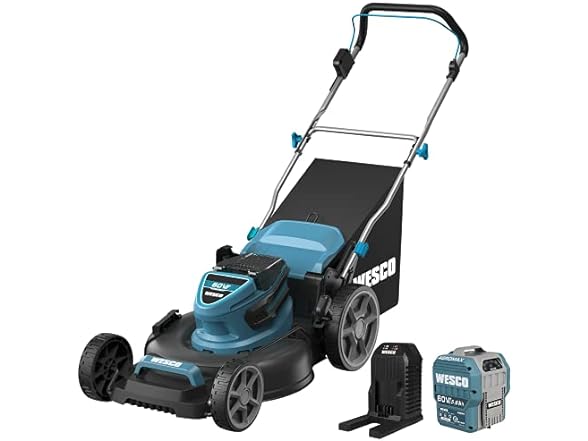 WESCO 60V Brushless Push Lawn Mower, 20-Inch, 3-in-1, 5.0Ah Battery and Charger Included, 7 Mowing Heights, 13.7 Gallon Grass Bag $138.99