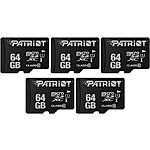 5-Pack Patriot LX Series Micro SD Flash Memory Card 64GB Class 10 $15.99