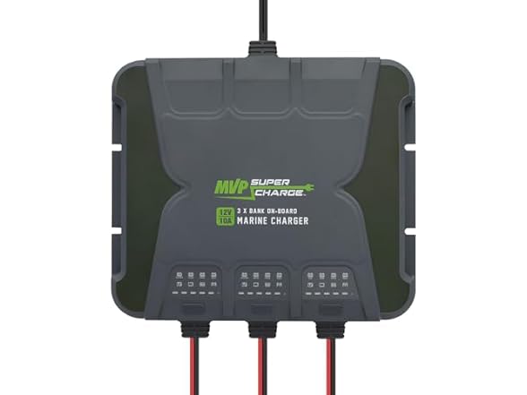 MVP Supercharge Marine Battery Charger - 30A 3-Bank (10A/Bank) Onboard 12V Waterproof Boat Charger Battery Maintainer for AGM/Calcium/Lithium/Deep-Cycle Batteries $146.99