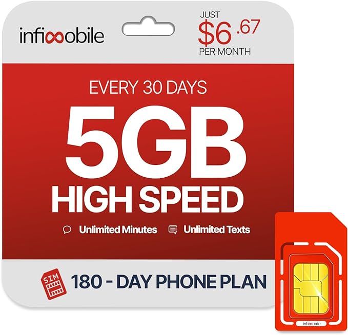 Infimobile Prepaid 6-Month Unlimited Talk/Text/5GB Per Month Soft Cap 5G/4G Data Plan With Sim Card $20