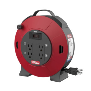 Hyper Tough 25 ft. Retractable Extension Cord Reel, 4 Outlets, On/Off Switch, Overload Breaker, 16AWG SJT, Black $13