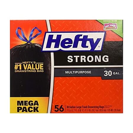 3-Pack 56-Count (168 Bags Total) Hefty Strong Mega Pack Large Multipurpose Heavy Duty 30 Gallon Home and Yard Drawstring Trash Bags + Free Shipping w/ Prime $24.99