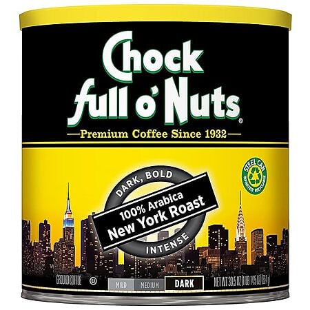 Chock Full o' Nuts New York Roast Ground Coffee Dark Roast 30.5 Ounce Can + Free Shipping w/ Prime $11.25