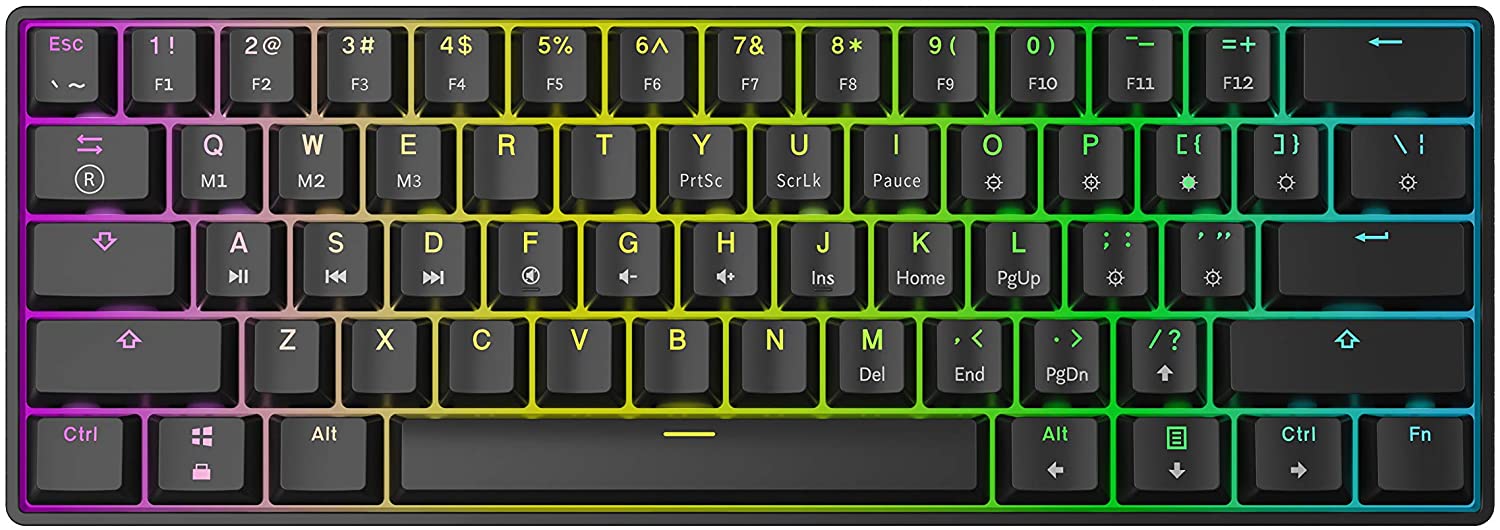 GK61 Mechanical Gaming Keyboard - 61 Keys Multi Color RGB Illuminated LED Backlit Wired Programmable for PC/Mac Gamer (Gateron Optical Yellow, Black) $63.74
