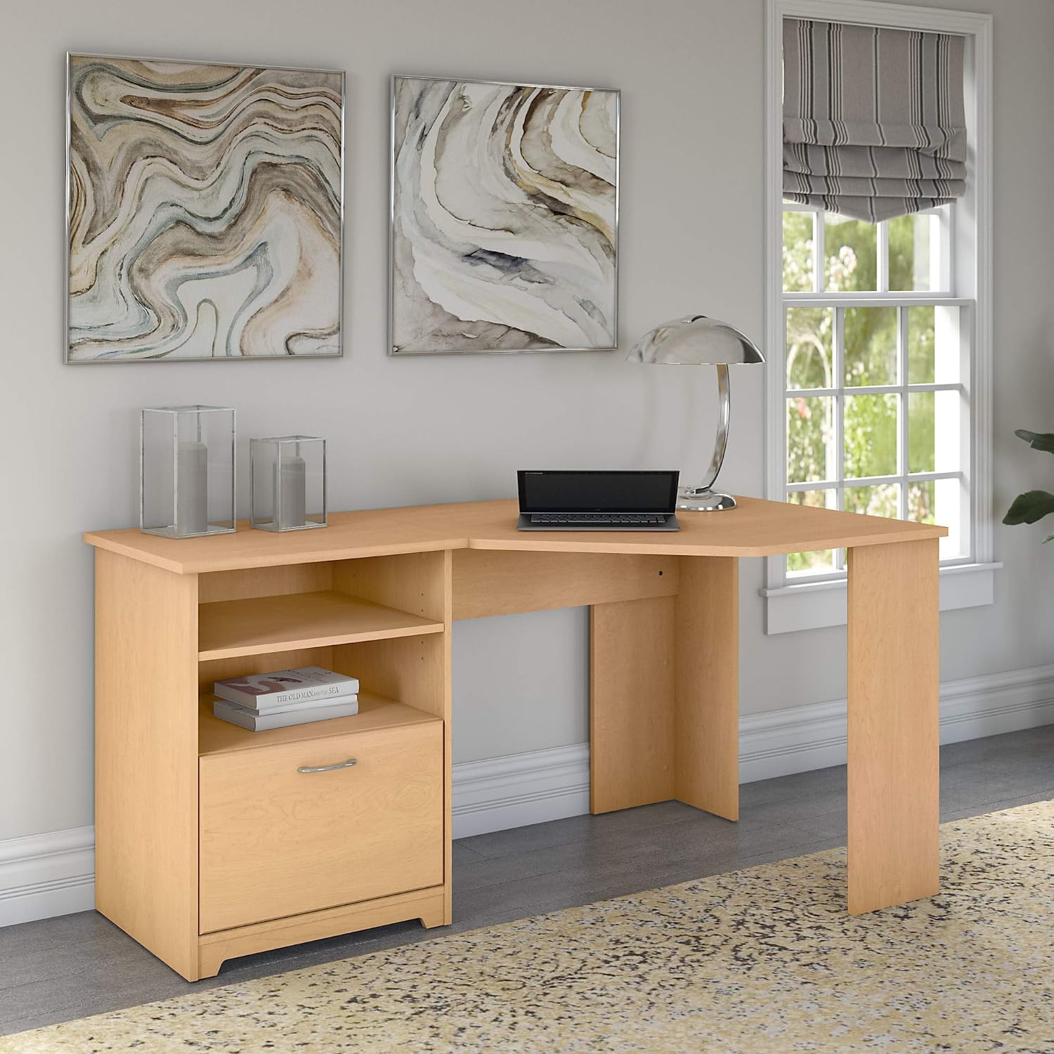 Bush Furniture Corner Desk w/ Storage (Natural Maple) $77 + Free Shipping