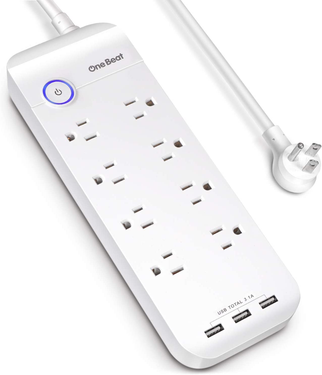One Beat 1800J 8-Outlet & 3-USB Surge Protector Power Strip (White) $13.80 + Free Shipping w/ Prime or Orders $25+