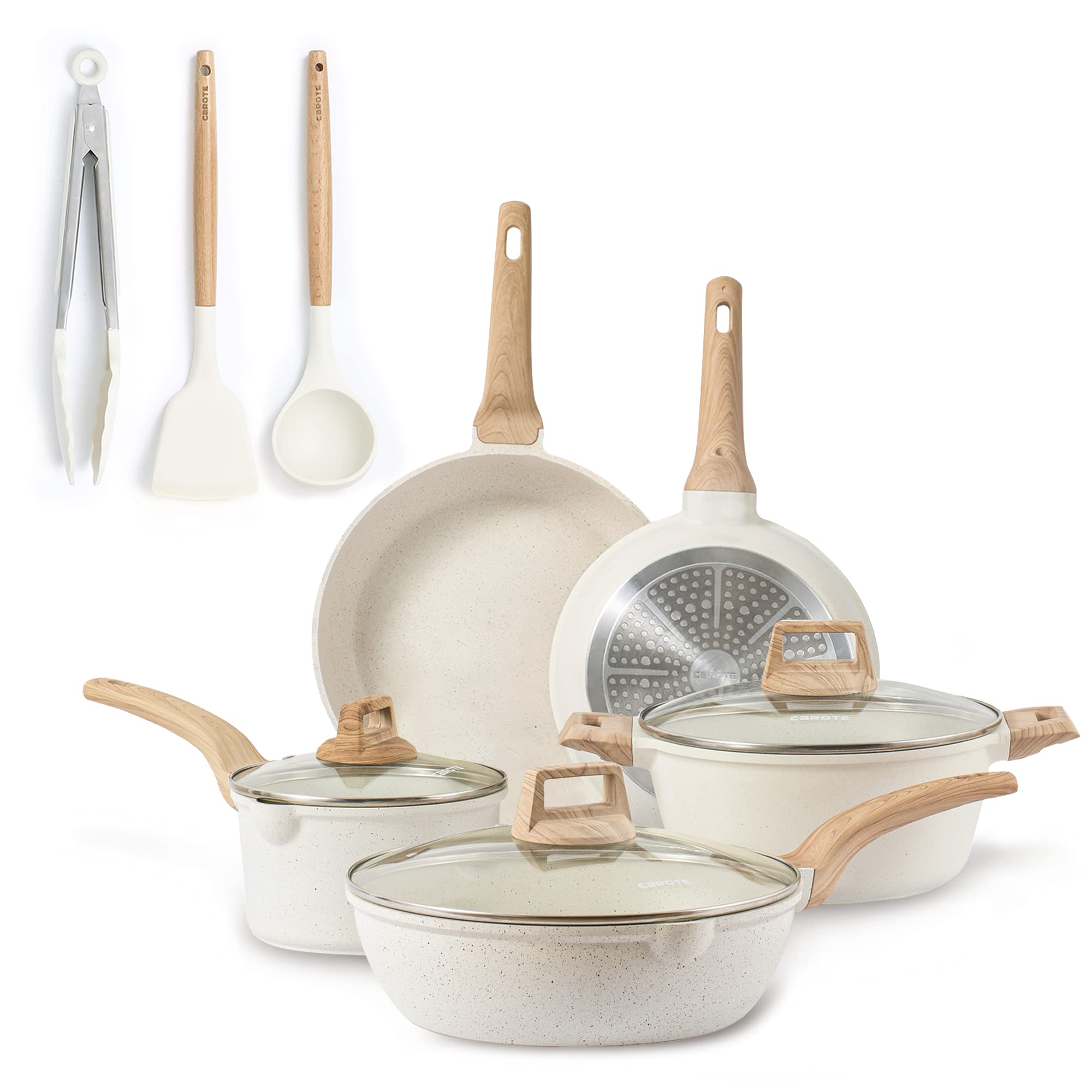 11-Piece Carote Nonstick White Granite Induction Pots & Pans Cookware Set $85 & More + Free Shipping