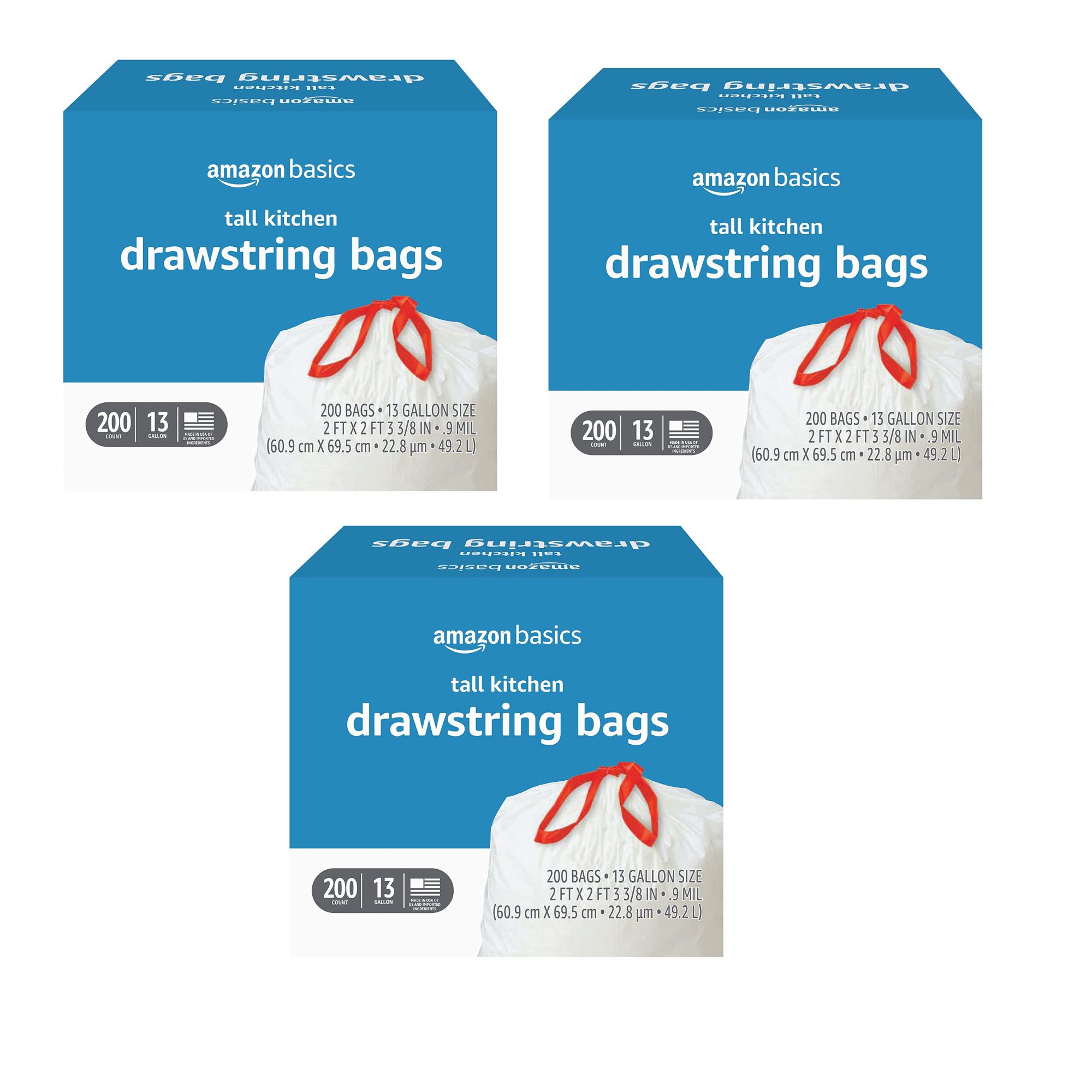 Prime Members: 200-Ct 13-Gallon Amazon Basics Tall Kitchen Drawstring Trash Bags 3 for $43.60 ($14.50 each) & More + Free Shipping