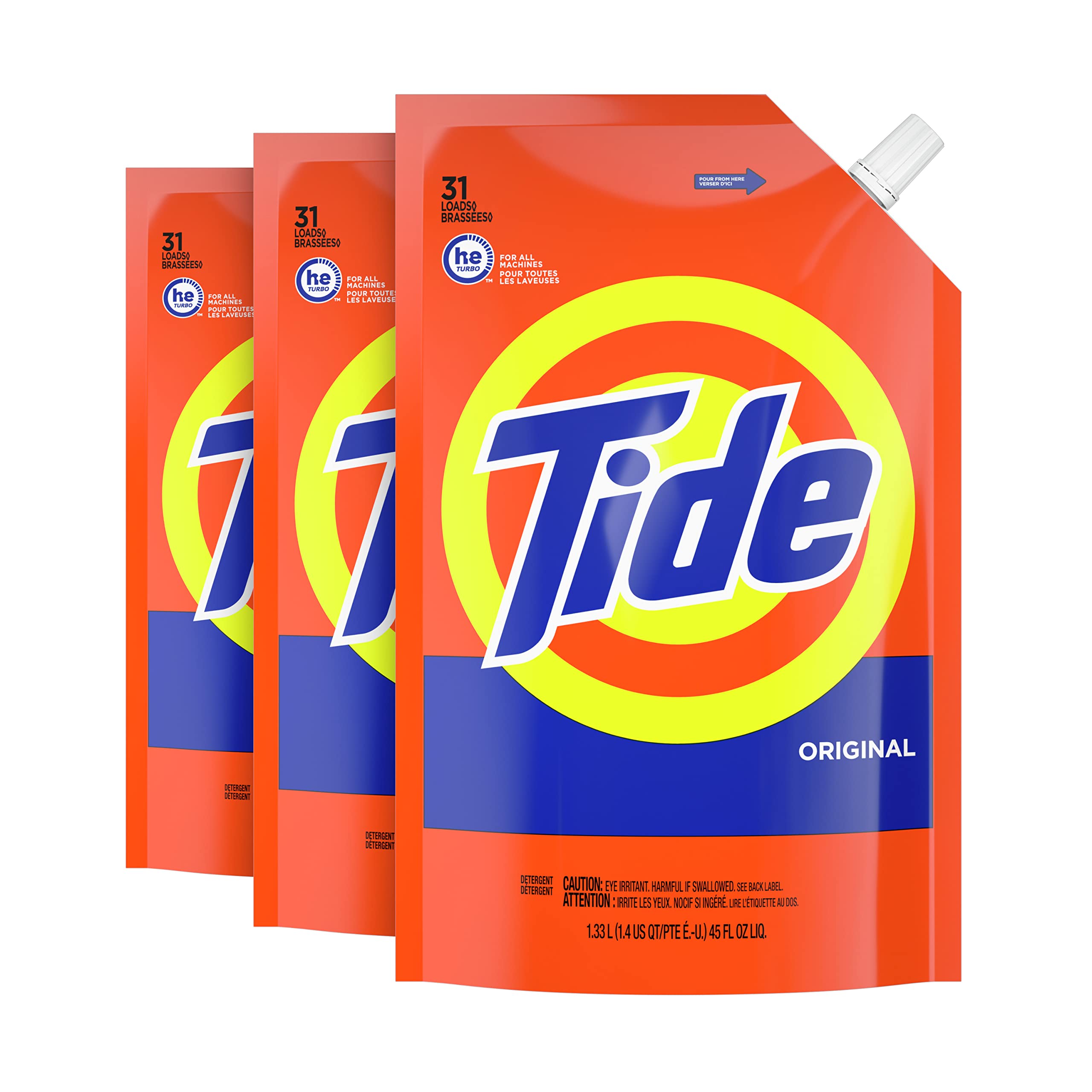 3-Pack 45-Oz Tide High Efficiency Liquid Laundry Detergent (Original) + $15 Amazon Credit 3 for $42 & More after $15 Rebate w/ S&S + Free Shipping