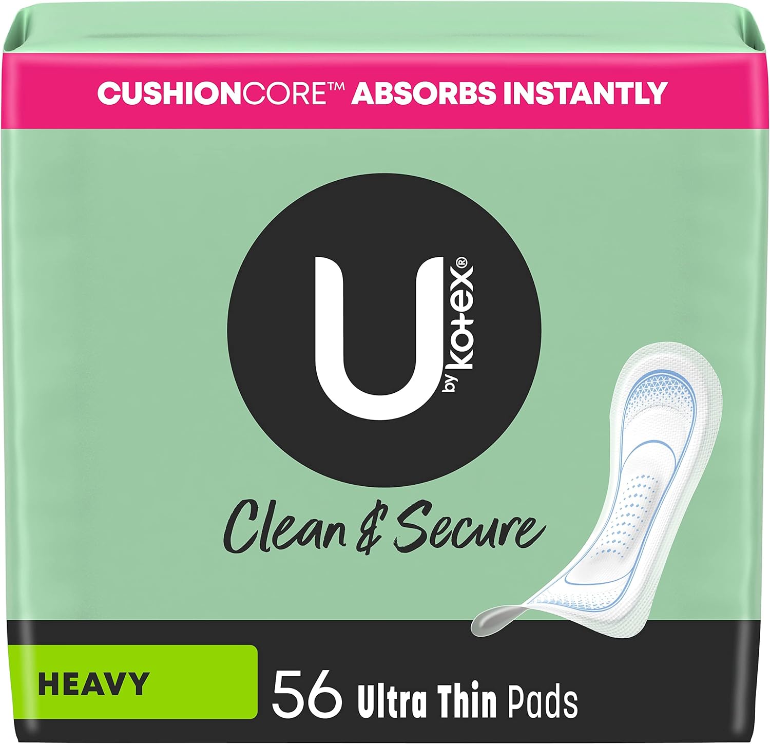 56-Count U by Kotex Clean & Secure Ultra Thin Pads (Heavy Absorbency) + $5 Amazon Credit 3 for $19.10 ($6.35 each) w/ S&S + Free Shipping w/ Prime or $35+