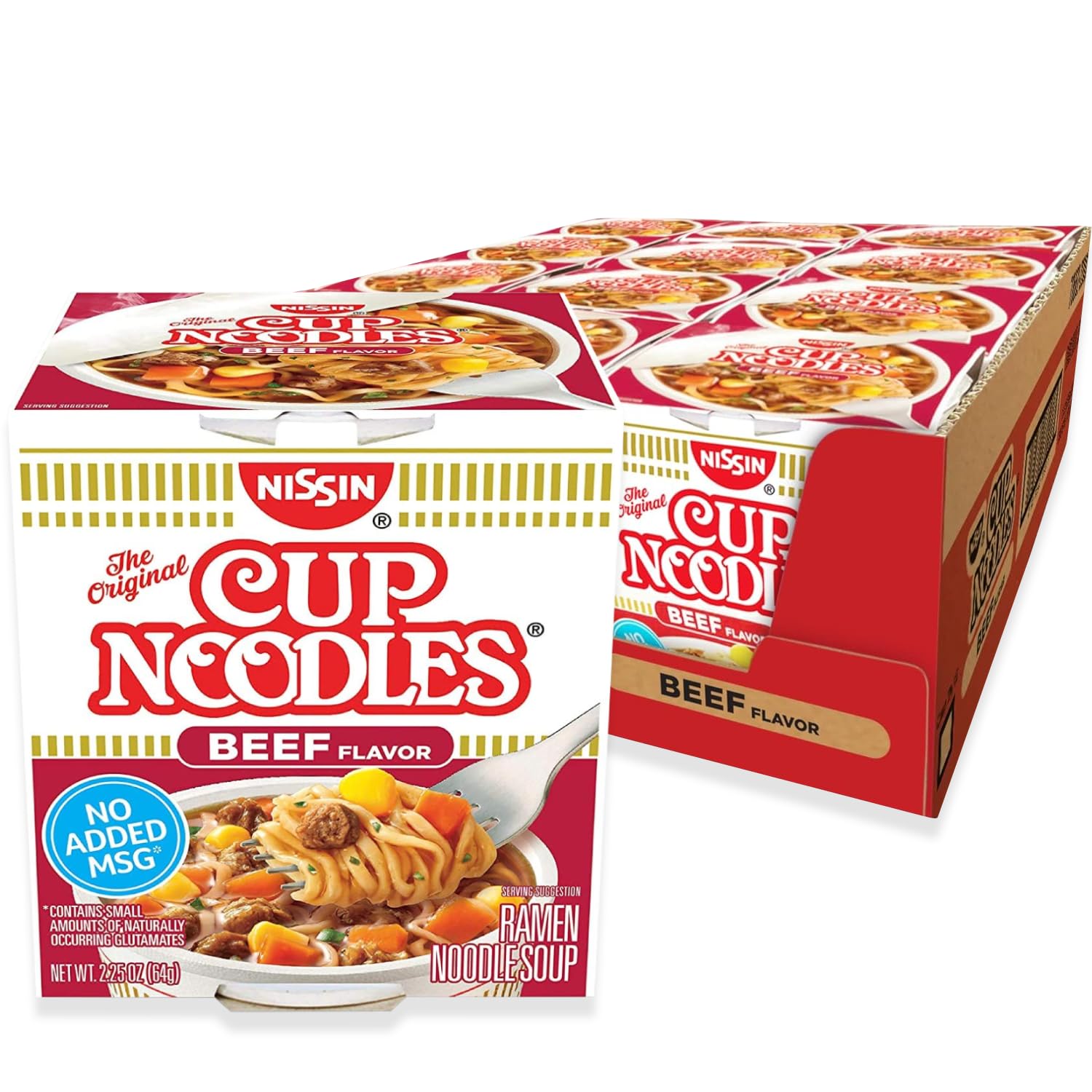 12-Pack 2.25oz Nissin Cup Noodles Ramen Noodle Soup (Beef) $4.45 + Free Shipping w/ Prime or $35+