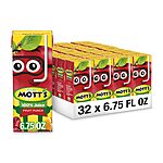 Mott's: 32-Pack 6.75-Oz 100% Juice (Fruit Punch) $10.85, 8-Pack 64-Oz Apple Juice $16.74, 72-Pack 4-Oz Cinnamon Applesauce $21.17 &amp; More + Free Shipping w/ Prime or $35+
