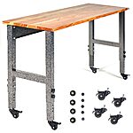 Prime Members: Fedmax Rolling Workbench w/ Acacia Wood Top + Adjustable Legs: 48&quot; for $100, 61&quot; for $116 + Free Shipping