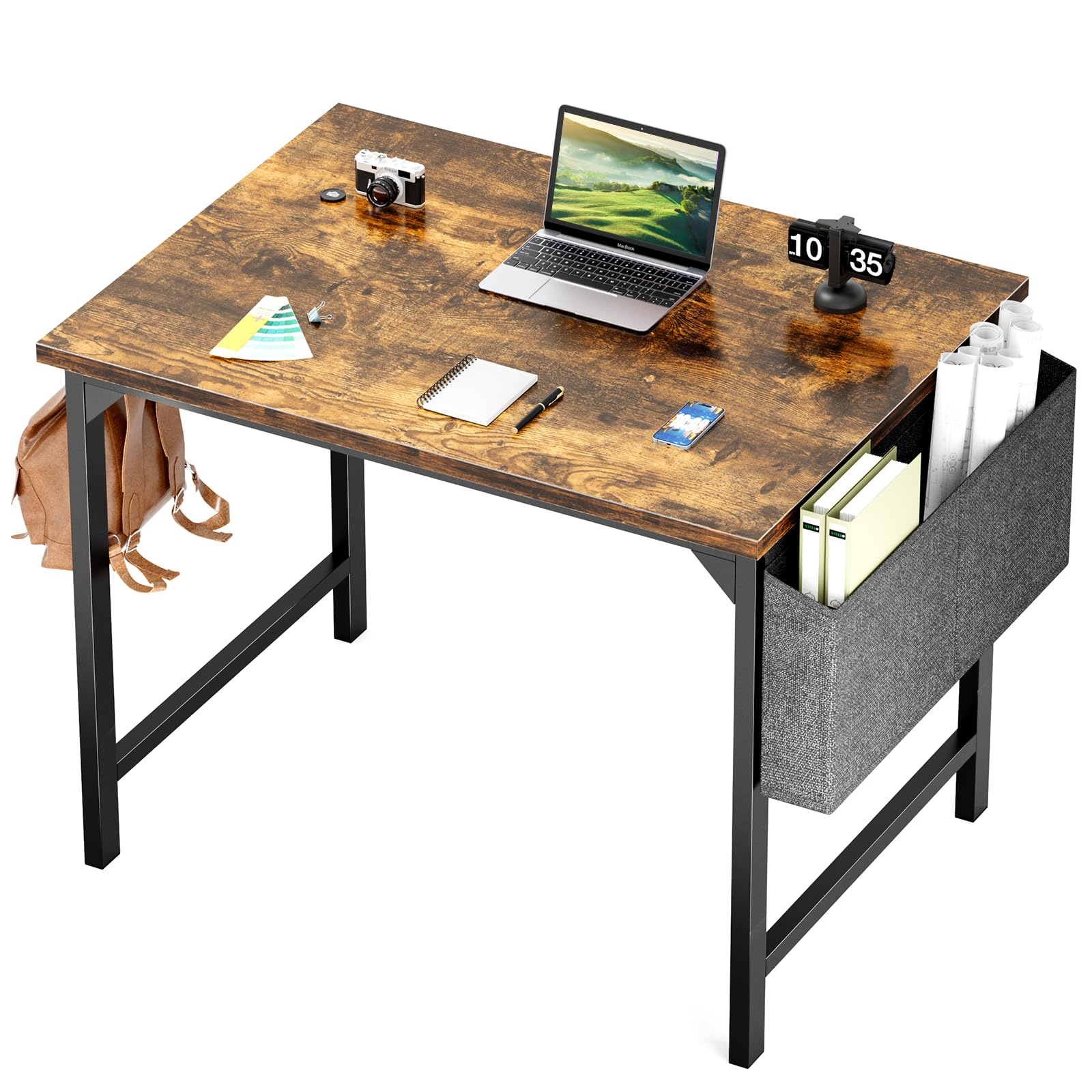 32" Sweetcrispy Wooden Office Desk w/ Storage Bag (Rustic Brown) $27 + Free Shipping w/ Prime or on $35+