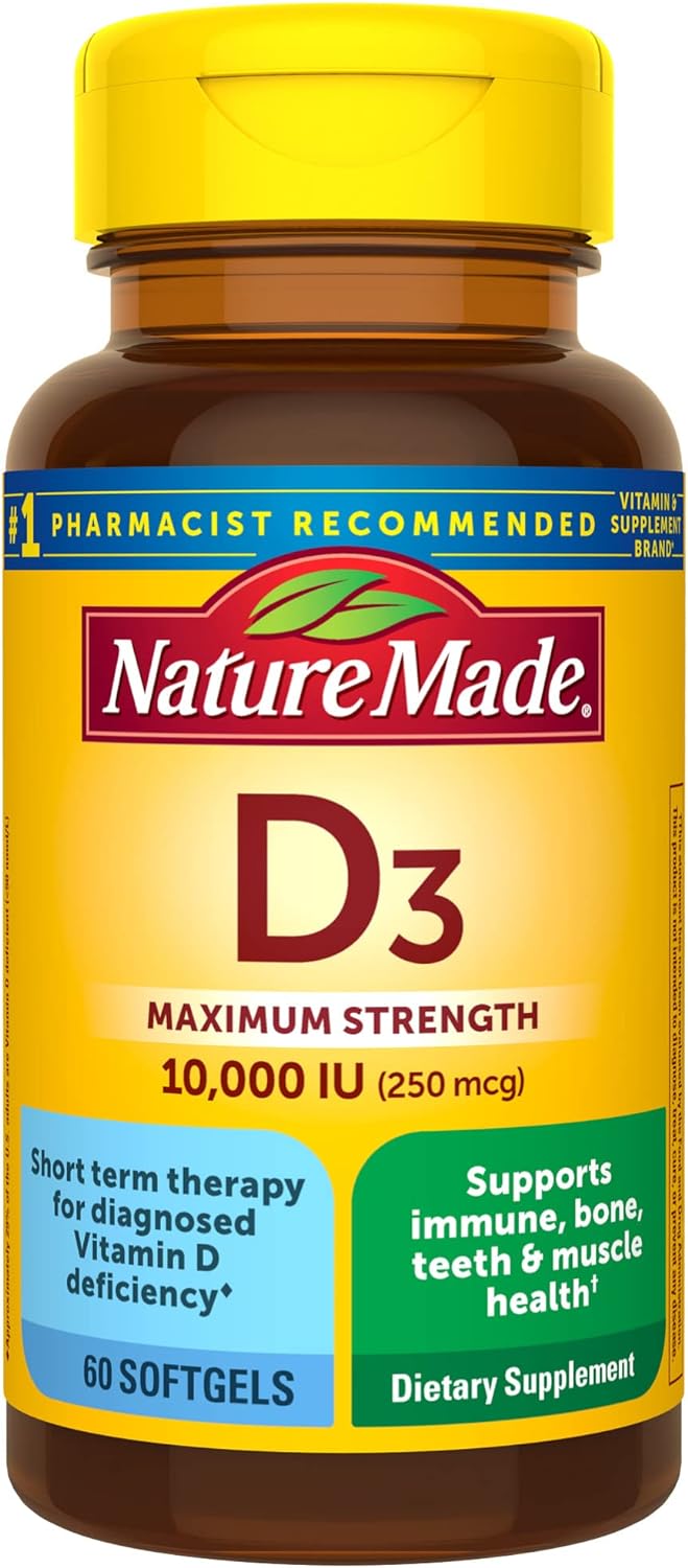 60-Count Nature Made Vitamin D3 Supplement (10,000 IU; 250mcg) $6.15 w/ S&S + Free Shipping w/ Prime or $35+