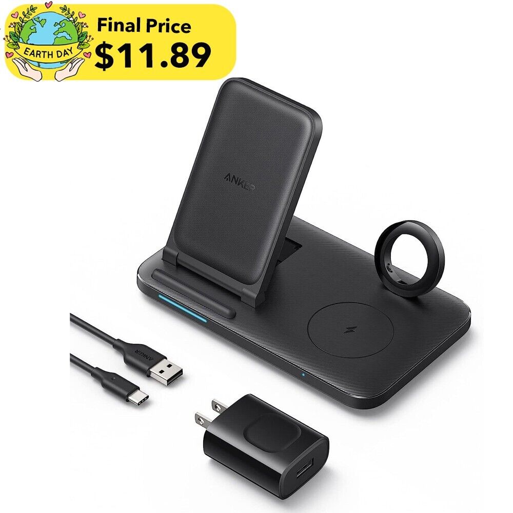 (Certified - Refurbished) Anker Foldable 3-in-1 Wireless Charging Station 335 w/ Adapter & 2-Year Warranty $11.90 + Free Shipping