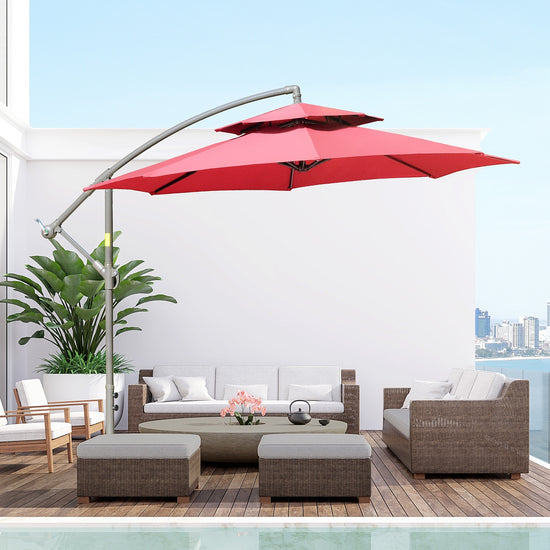 9' Outsunny 2-Tier Cantilever Umbrella w/ Crank Handle & Base (Various Colors) from $70 + Free Shipping