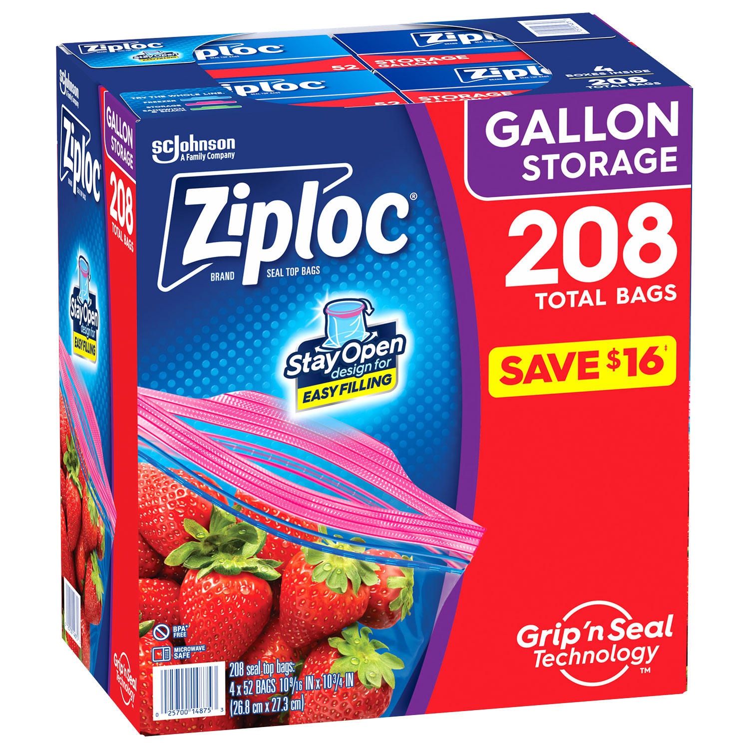 Sam's Club: 208-Count Ziploc 1-Gallon Storage Bags w/ Stay Open Design $16.25 + Free Shipping w/ Plus