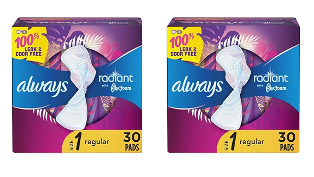 2-Count 30-Pack Always Radiant Feminine Pads w/ Wings (Size 1) $10 ($5 each) + Free Shipping w/ Amazon Prime