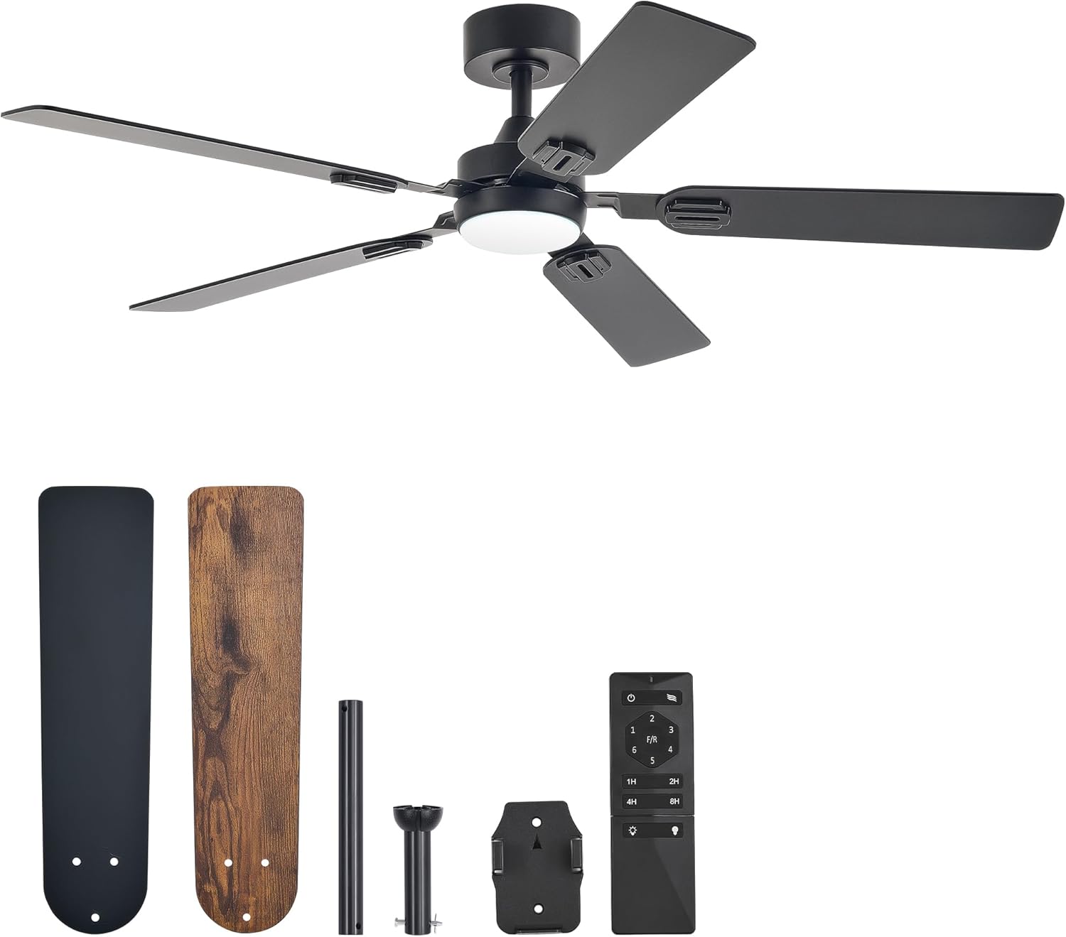 52" Vonluce 5-Blade Ceiling Fan w/ Light & Remote (Black) $49.50 & More + Free Shipping