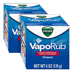 2-Pack 6-Oz Vicks VapoRub Topical Chest Rub & Analgesic Ointment $8.55