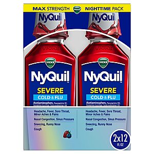 2-Pack 12-Oz Vicks NyQuil Severe Cold, Flu & Congestion Medicine (Berry) $4 w/ Subscribe & Save