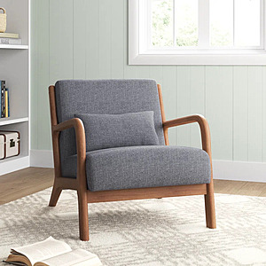 26" Sand & Stable Hertford Wide Mid Century Upholstered Solid Wood Accent Chair w/ an Extra Pillow (Various Colors) $119.99 or Less + Free Shipping