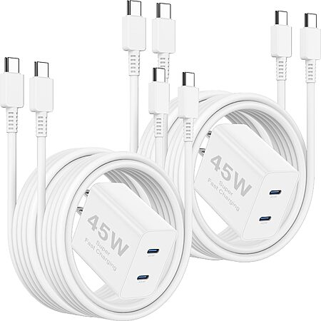 2-Count 45Watt Dual Port Charger w/ 6' Cable & 10' Cable $5.99 + Free Shipping w/ Prime or on $35+