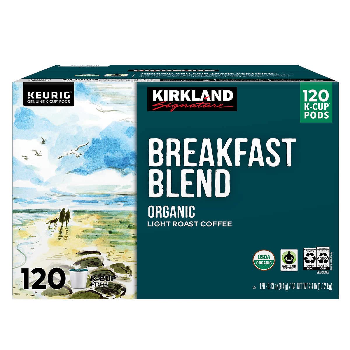 Kirkland Signature Organic Breakfast Blend Light-Roast Coffee, K-Cup Pods, 120 Count $31.99