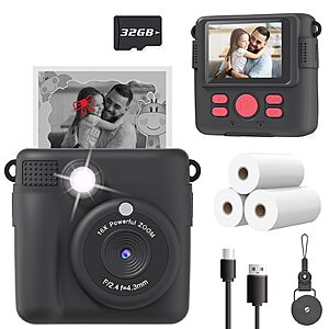 $16.99 ESOXOFFORE Kids Camera Instant Print, Christmas Birthday Gifts for Kids Age 3-12, Selfie Digital Camera with 1080P Videos